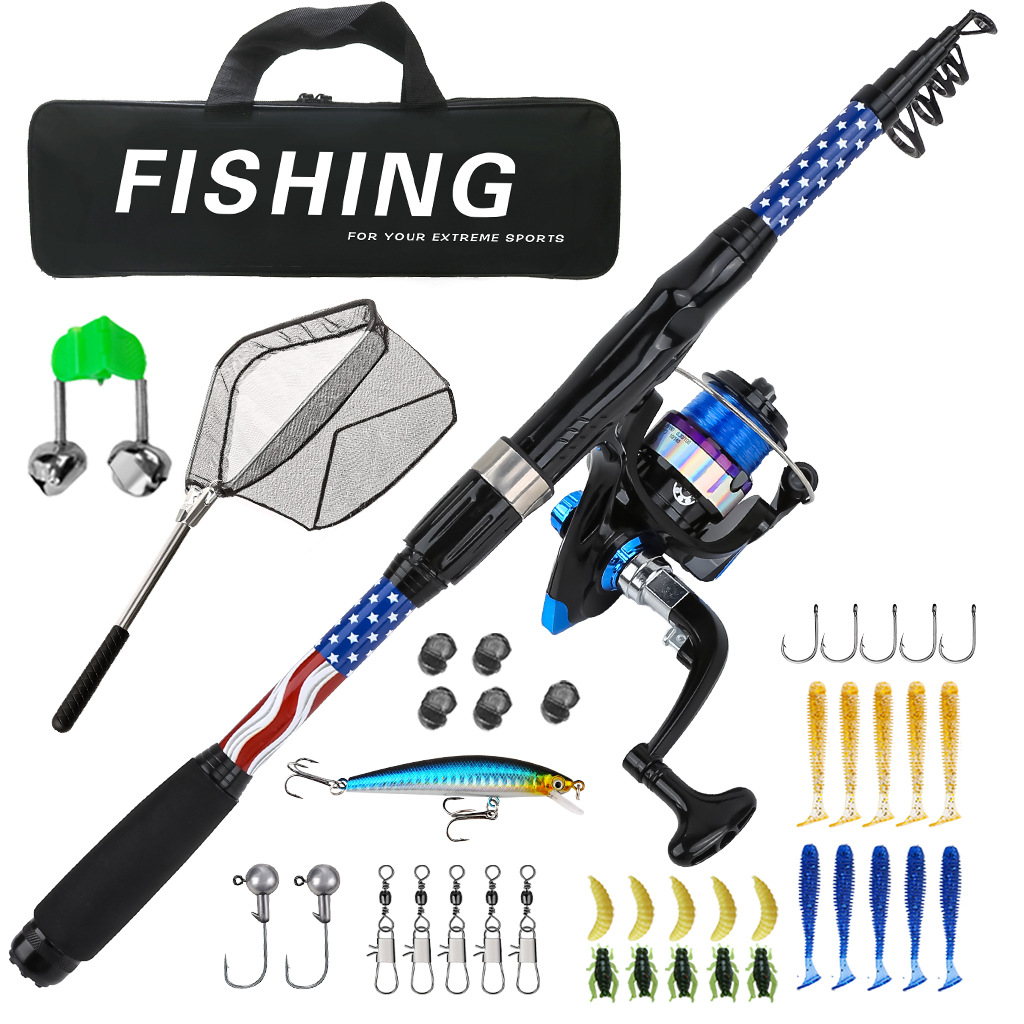 Telescopic Fishing Rod Spinnin - đánh giá và giá Reel Bag